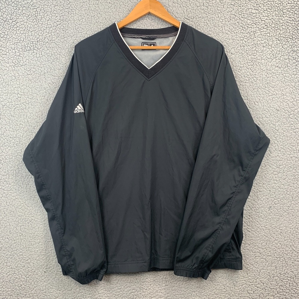Adidas Mens ClimaProof Wind V-Neck Pullover Windbreaker Jacket Black 2XL